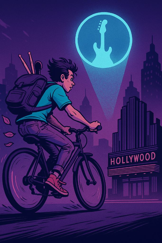 Cyclist with Guitar Spotlight