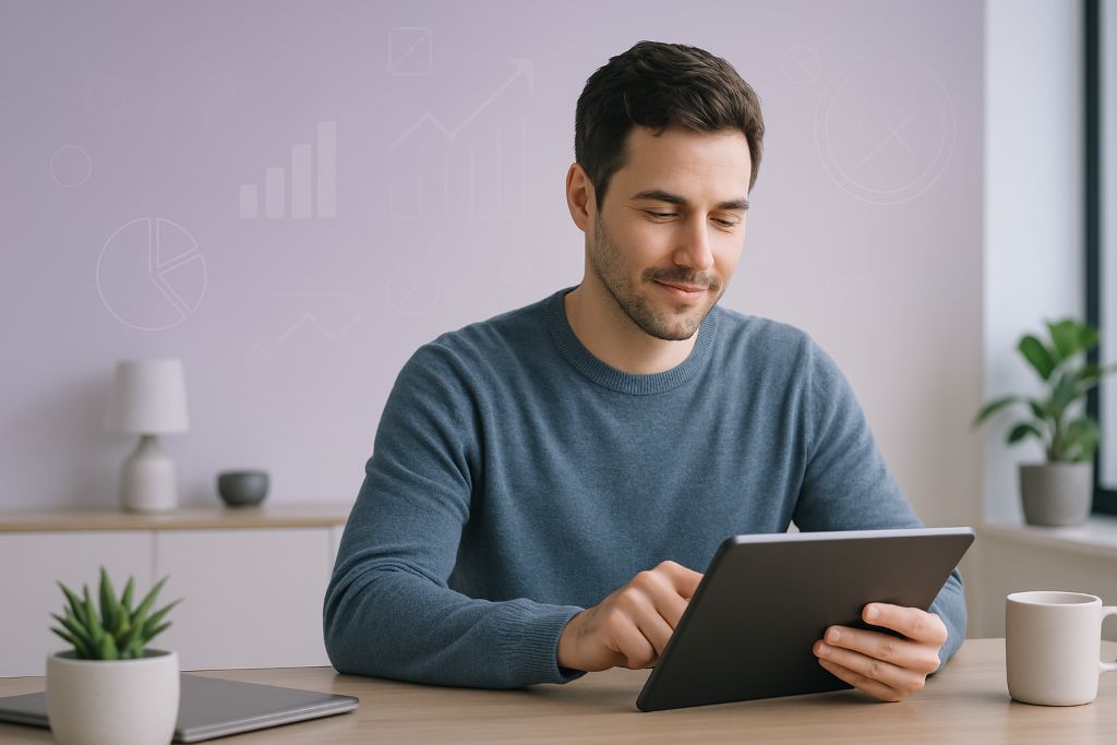 Man reviewing HELOC options on tablet