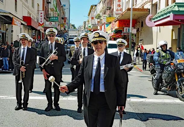 Green Street Memorial Band (formerly Green Street Mortuary Band) marching through San Francisco's Chinatown during a traditional Vietnamese and Chinese ceremonial procession