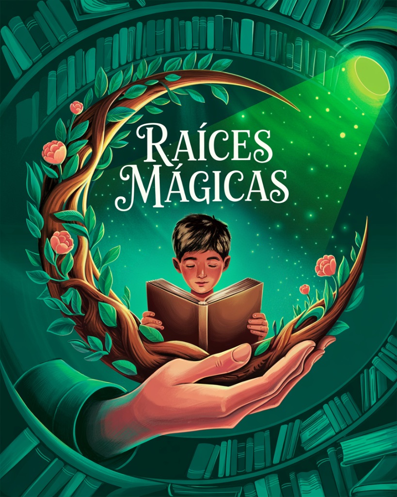 Niño leyendo un libro mágico