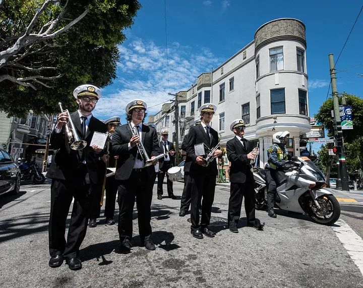 Green Street Memorial Band (formerly Green Street Mortuary Band) members performing traditional music for Asian funeral ceremonies in formal attire