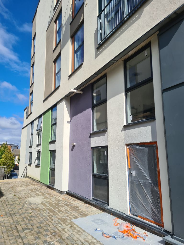 Colorful exterior rendering with multiple finishes